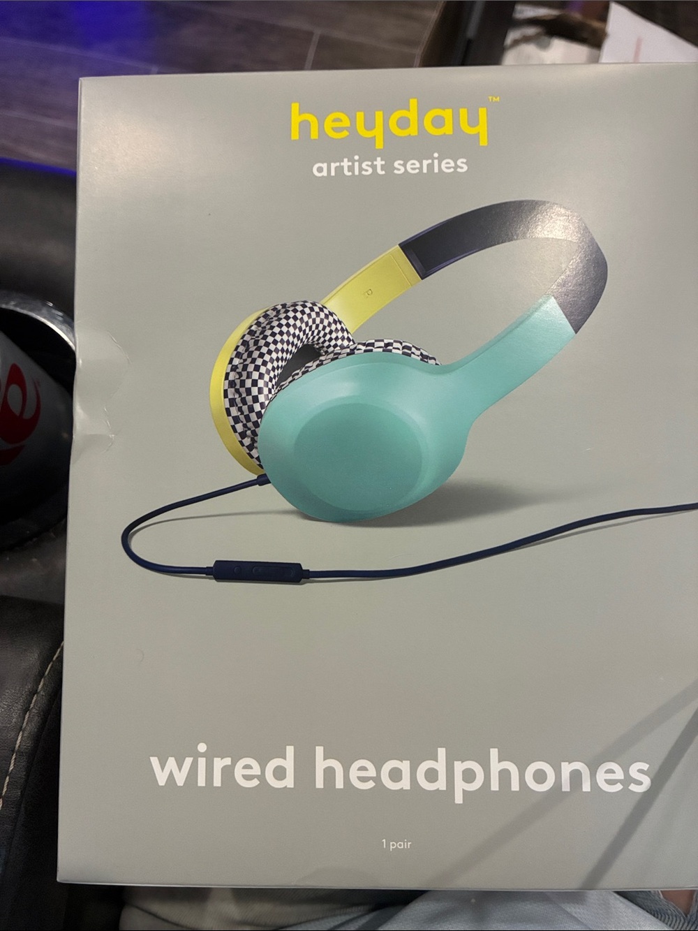 heyday Teal and Yellow Checkered Wired Over-Ear Headphones